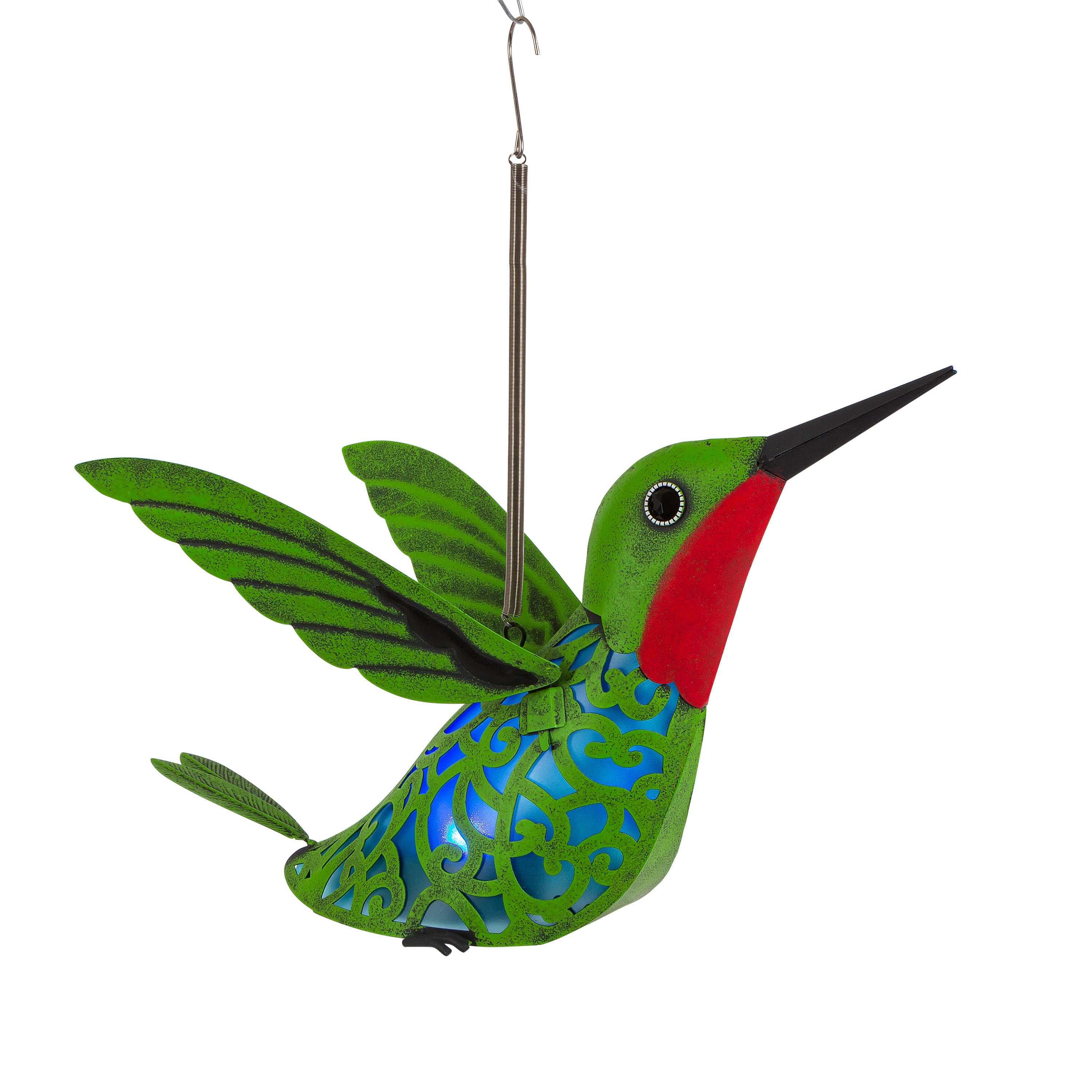 9.45 inch Solar Lighted Metal Hummingbird with Spring and Hook 72193EC